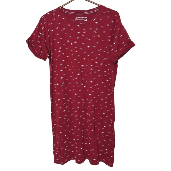 Eddie Bauer Dresses & Skirts - Eddie Bauer T-Shirt Dress Womens M Maroon Sun Print Short Sleeve outdoors Casual